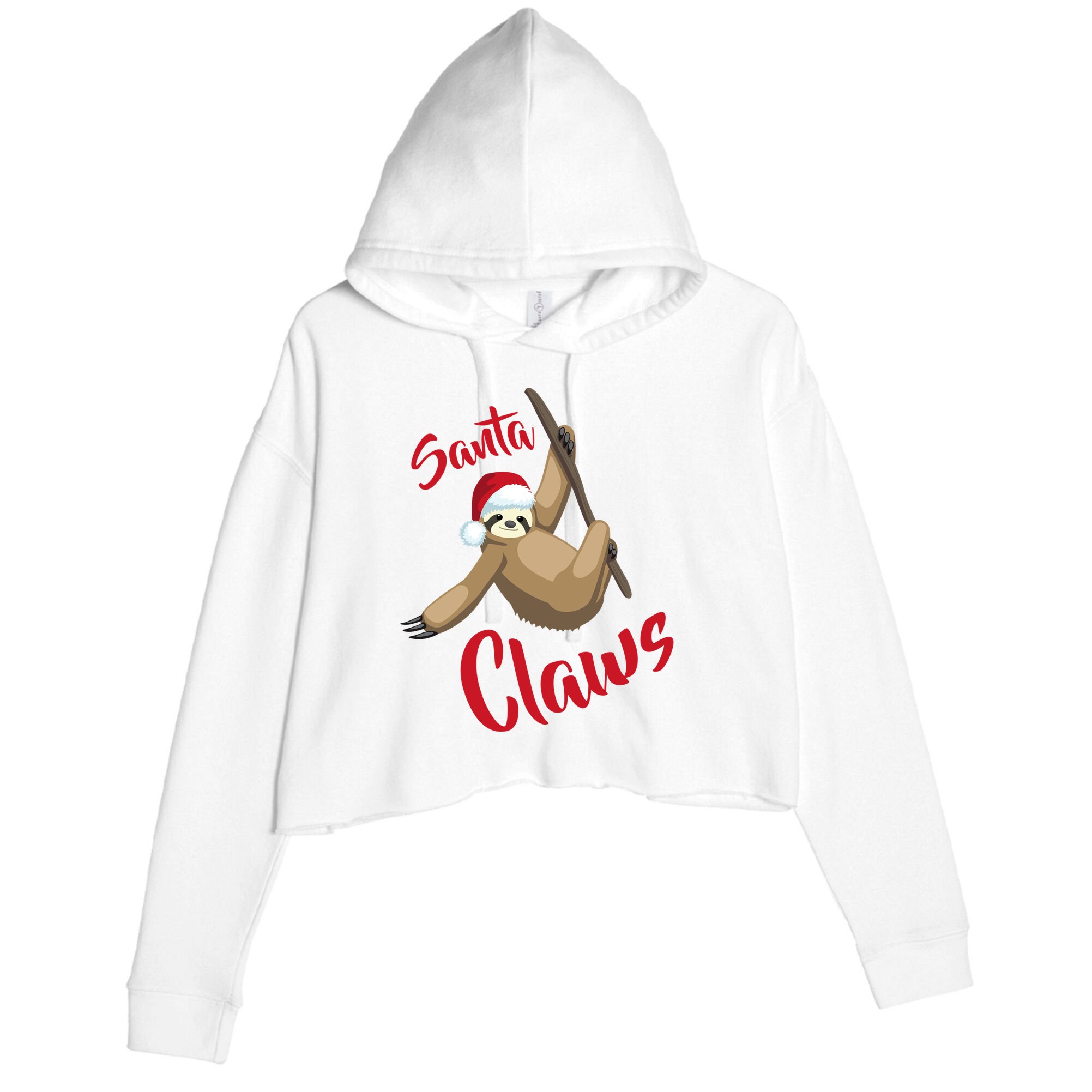 Santa Claws Sloth Christmas Crop Fleece Hoodie