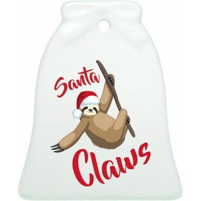 Santa Claws Sloth Christmas Ceramic Bell Ornament