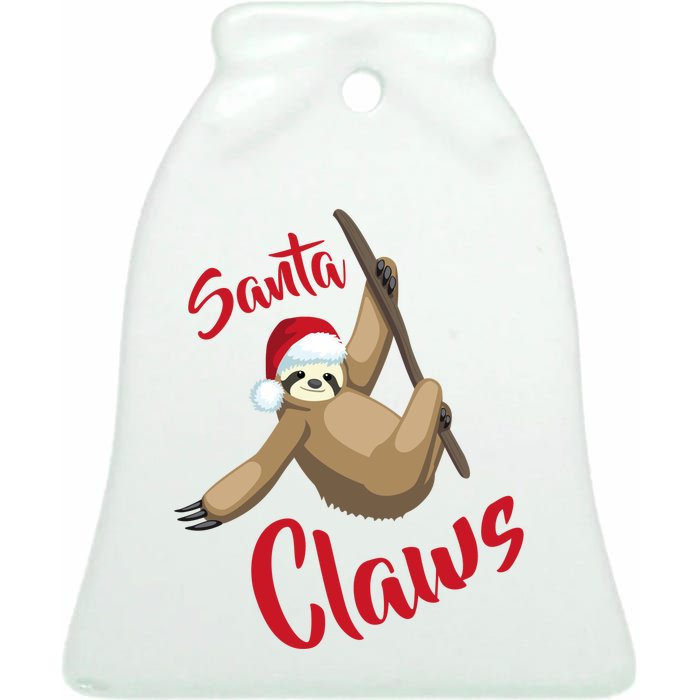 Santa Claws Sloth Christmas Ceramic Bell Ornament