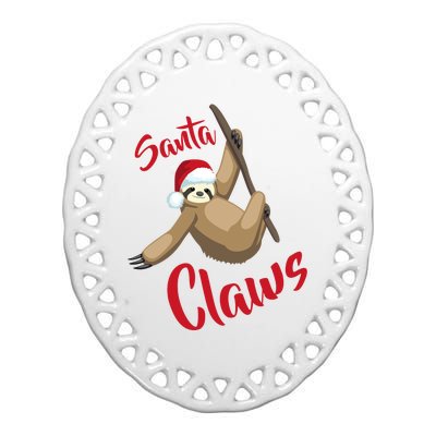 Santa Claws Sloth Christmas Ceramic Oval Ornament