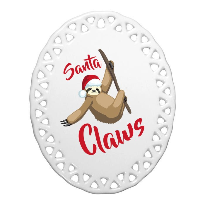 Santa Claws Sloth Christmas Ceramic Oval Ornament