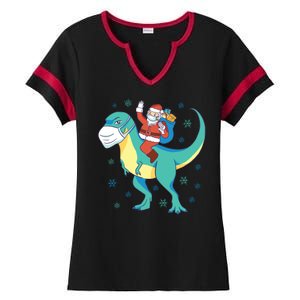 Santa Dinosaur Pandemic Ladies Halftime Notch Neck Tee