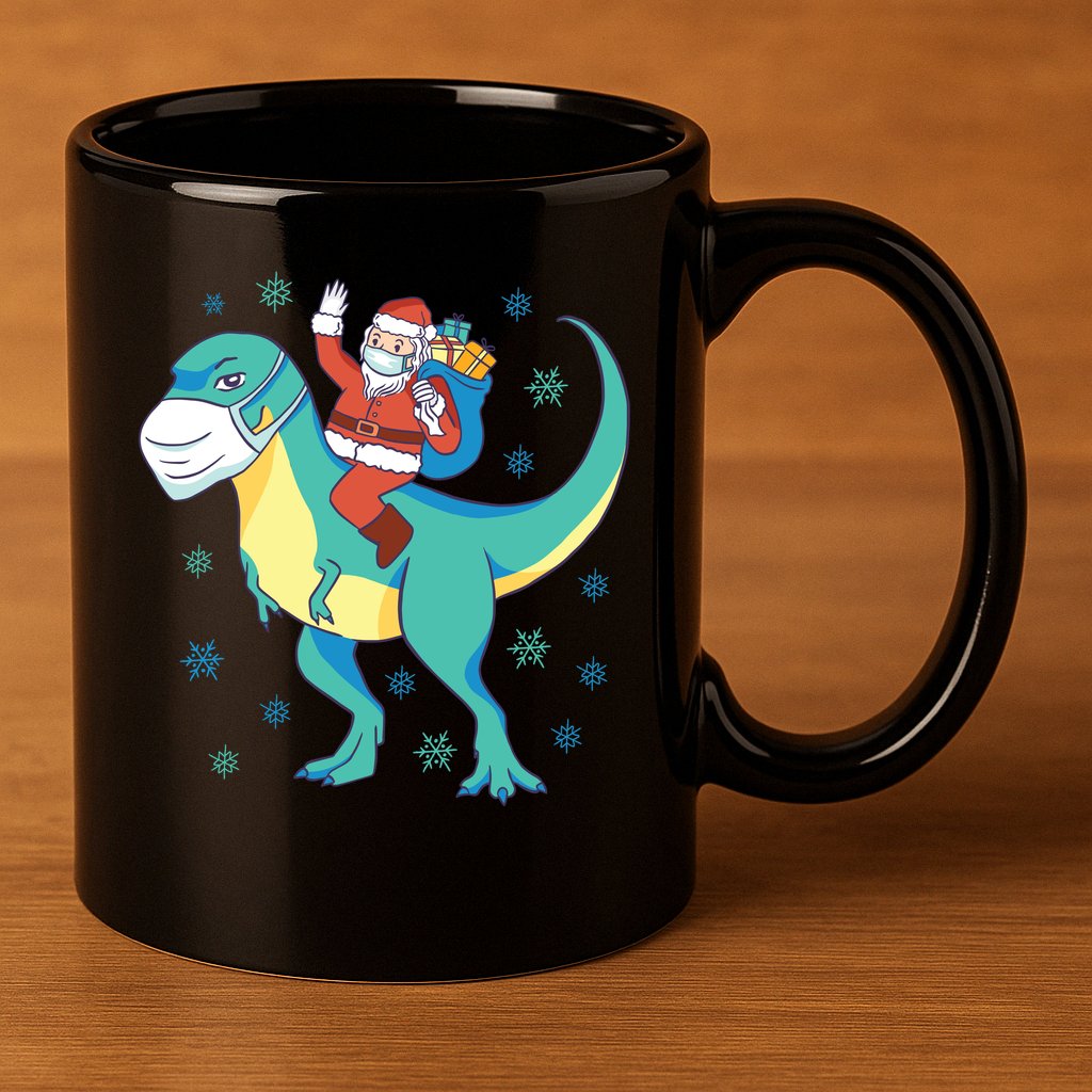 Santa Dinosaur Pandemic 11oz C Handle Ceramic Mug