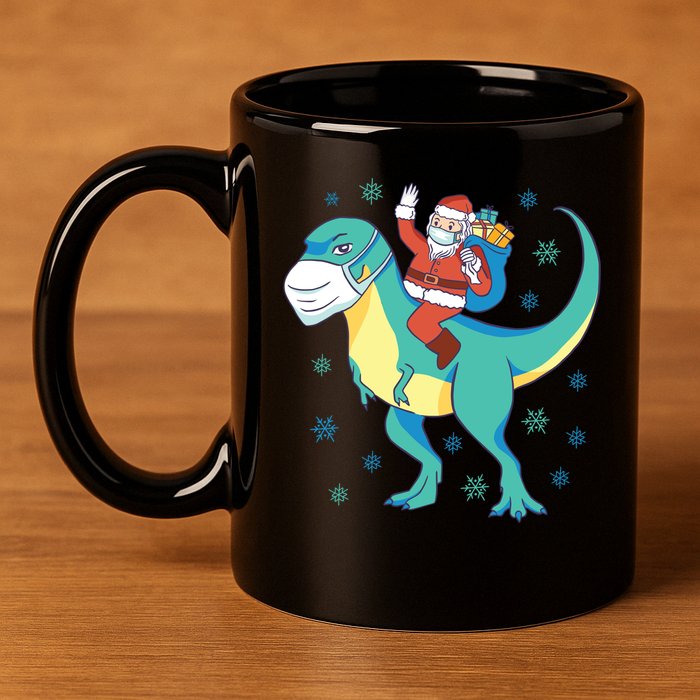 Santa Dinosaur Pandemic 11oz C Handle Ceramic Mug