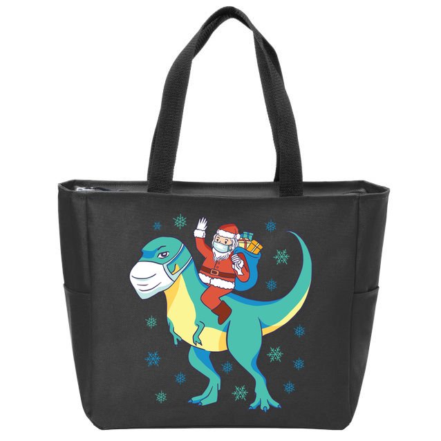 Santa Dinosaur Pandemic Zip Tote Bag