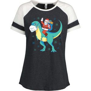 Santa Dinosaur Pandemic Enza Ladies Jersey Colorblock Tee