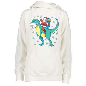 Santa Dinosaur Pandemic Womens Funnel Neck Pullover Hood