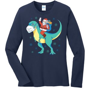 Santa Dinosaur Pandemic Ladies Long Sleeve Shirt