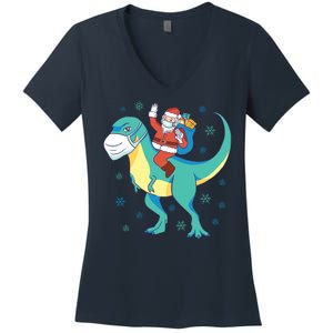 Santa Dinosaur Pandemic Women's V-Neck T-Shirt