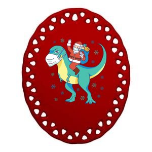 Santa Dinosaur Pandemic Ceramic Oval Ornament