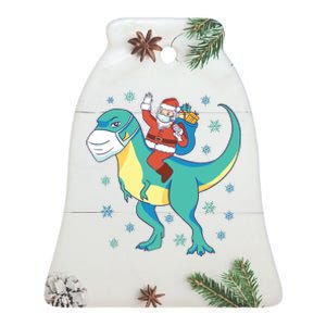 Santa Dinosaur Pandemic Ceramic Bell Ornament