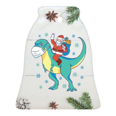 Santa Dinosaur Pandemic Ceramic Bell Ornament