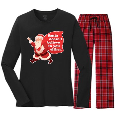 Santa Doesn't Believe In You Either Women's Long Sleeve Flannel Pajama Set 