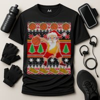 Santa Dribbling A Basketball Ugly Christmas Cooling Performance Crew T-Shirt