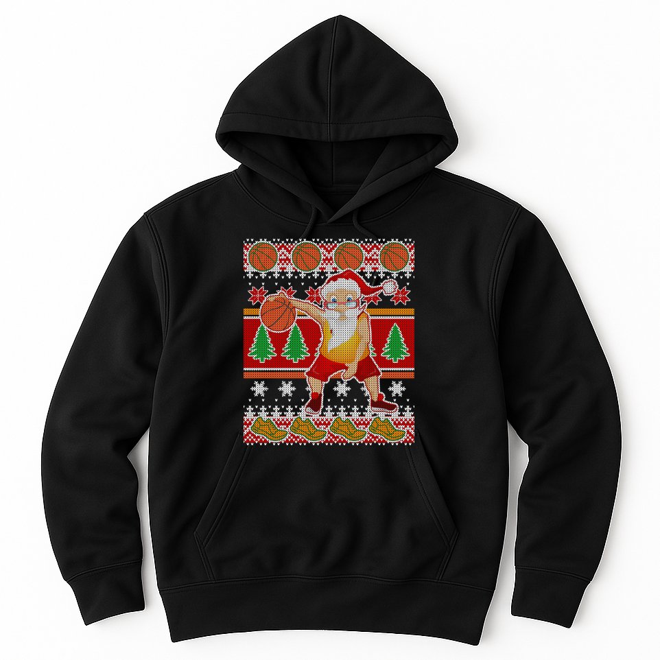 Santa Dribbling A Basketball Ugly Christmas Hoodie