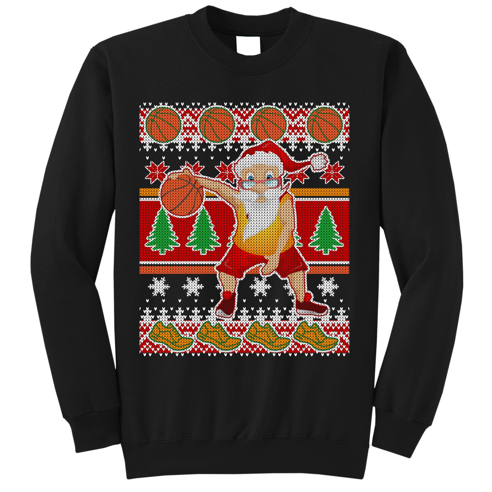 Santa Dribbling A Basketball Ugly Christmas Sweatshirt