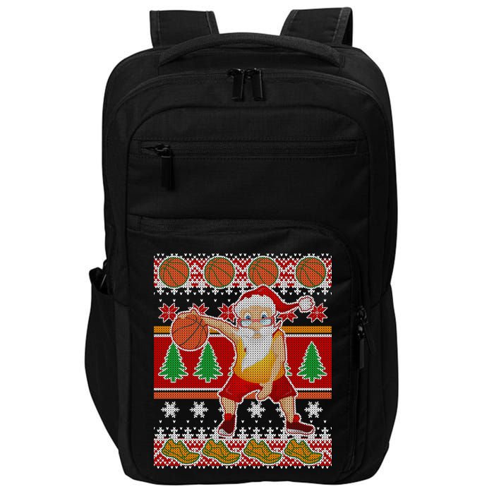 Santa Dribbling A Basketball Ugly Christmas Impact Tech Backpack