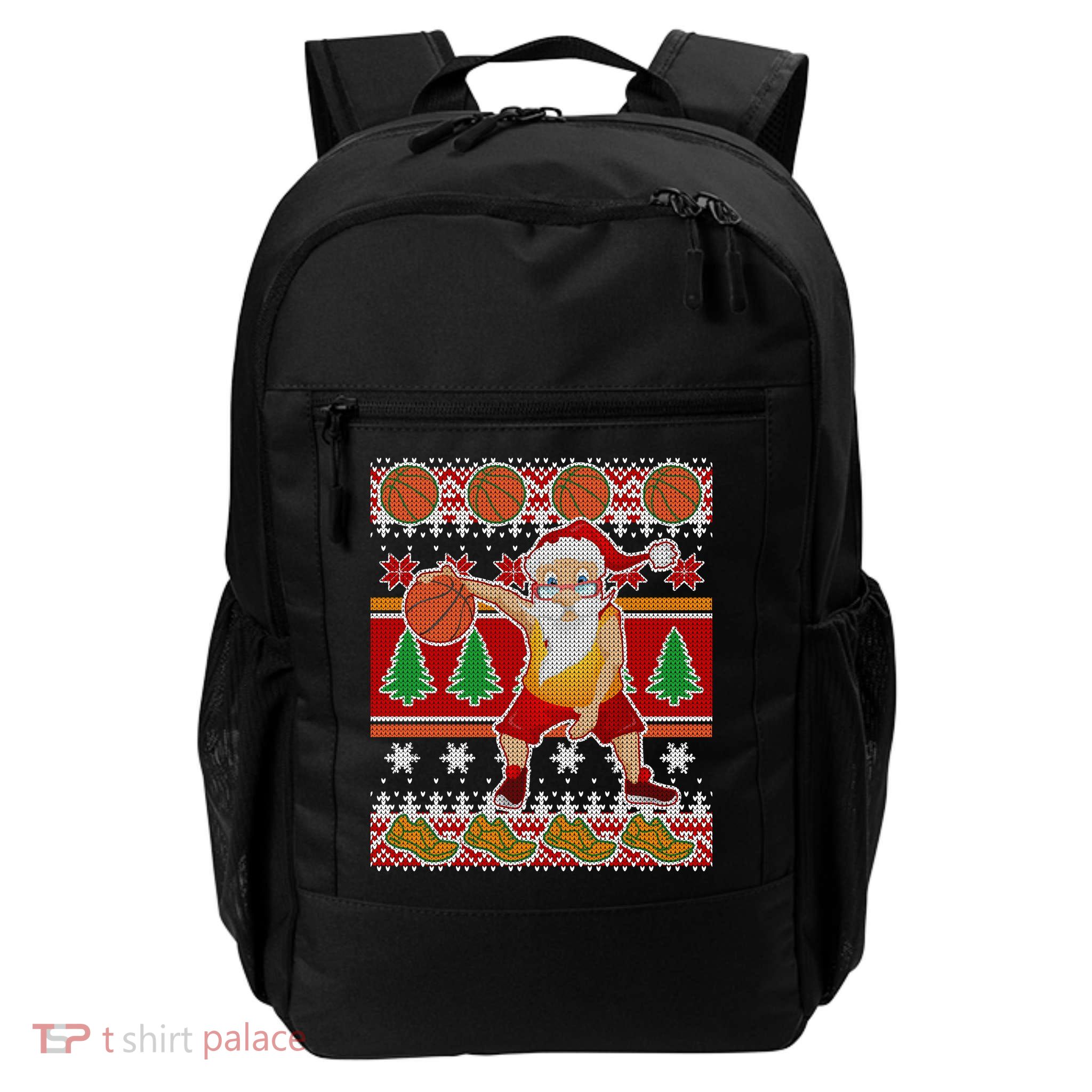 Santa Dribbling A Basketball Ugly Christmas Backpack