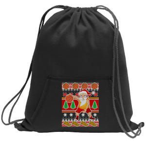 Santa Dribbling A Basketball Ugly Christmas Sweatshirt Cinch Pack Bag