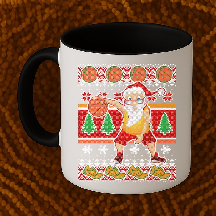 Santa Dribbling A Basketball Ugly Christmas Mug