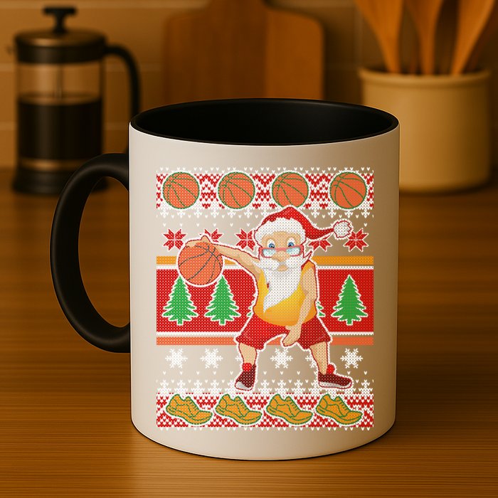 Santa Dribbling A Basketball Ugly Christmas Mug