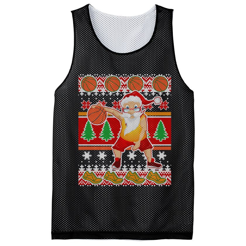 Santa Dribbling A Basketball Ugly Christmas Mesh Reversible Basketball Jersey Tank