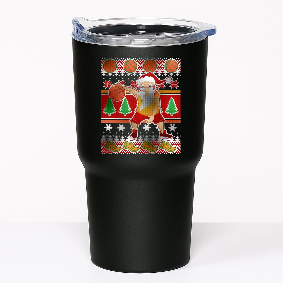 Santa Dribbling A Basketball Ugly Christmas Tumbler