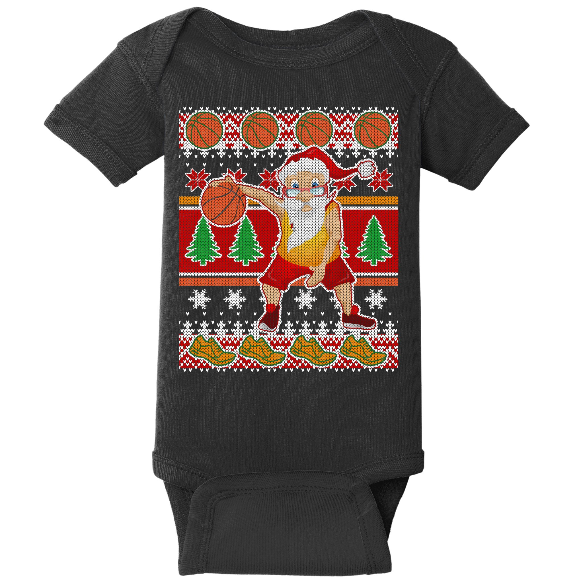Santa Dribbling A Basketball Ugly Christmas Baby Bodysuit