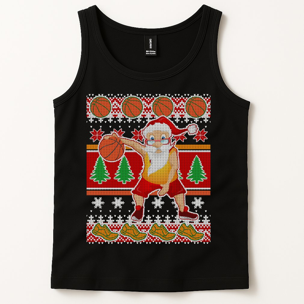Santa Dribbling A Basketball Ugly Christmas Tank Top
