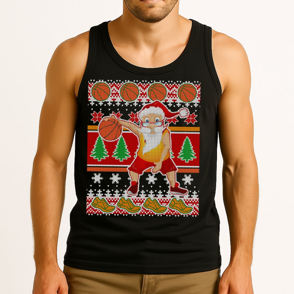 Santa Dribbling A Basketball Ugly Christmas Tank Top