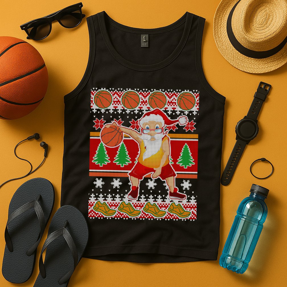 Santa Dribbling A Basketball Ugly Christmas Tank Top