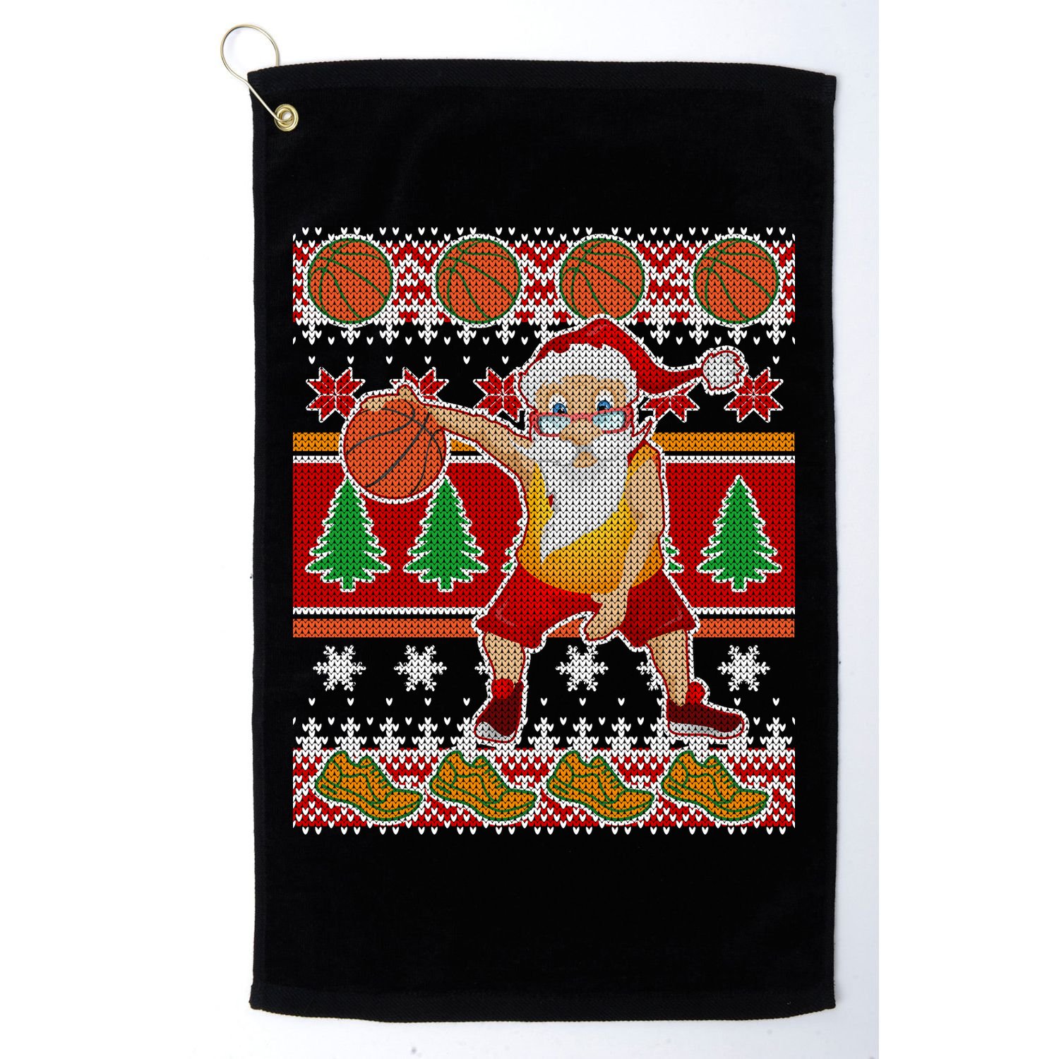 Santa Dribbling A Basketball Ugly Christmas Golf Towel