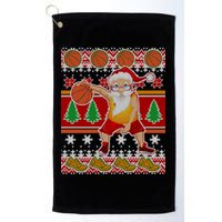 Santa Dribbling A Basketball Ugly Christmas Golf Towel