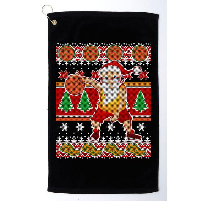 Santa Dribbling A Basketball Ugly Christmas Golf Towel
