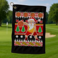 Santa Dribbling A Basketball Ugly Christmas Golf Towel