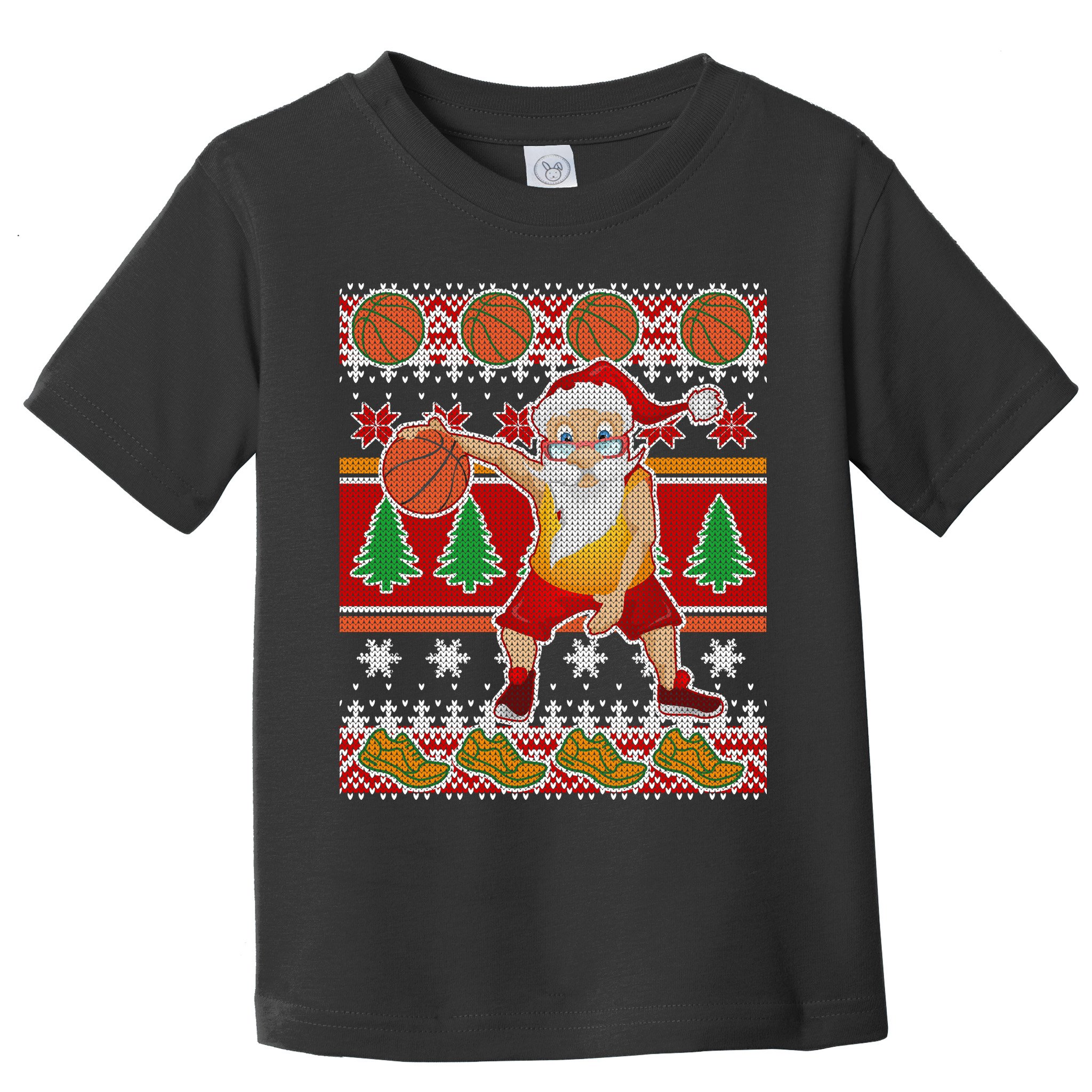 Santa Dribbling A Basketball Ugly Christmas Toddler T-Shirt