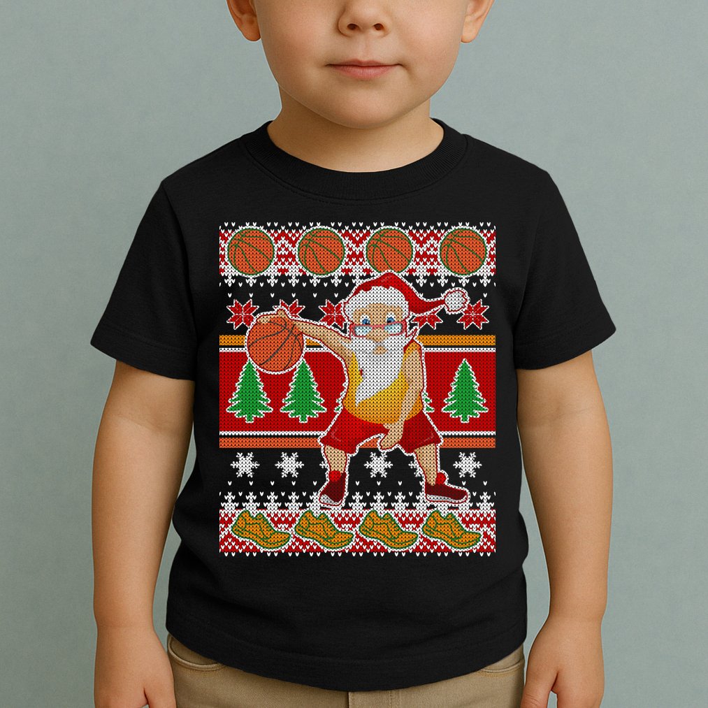 Santa Dribbling A Basketball Ugly Christmas Toddler T-Shirt