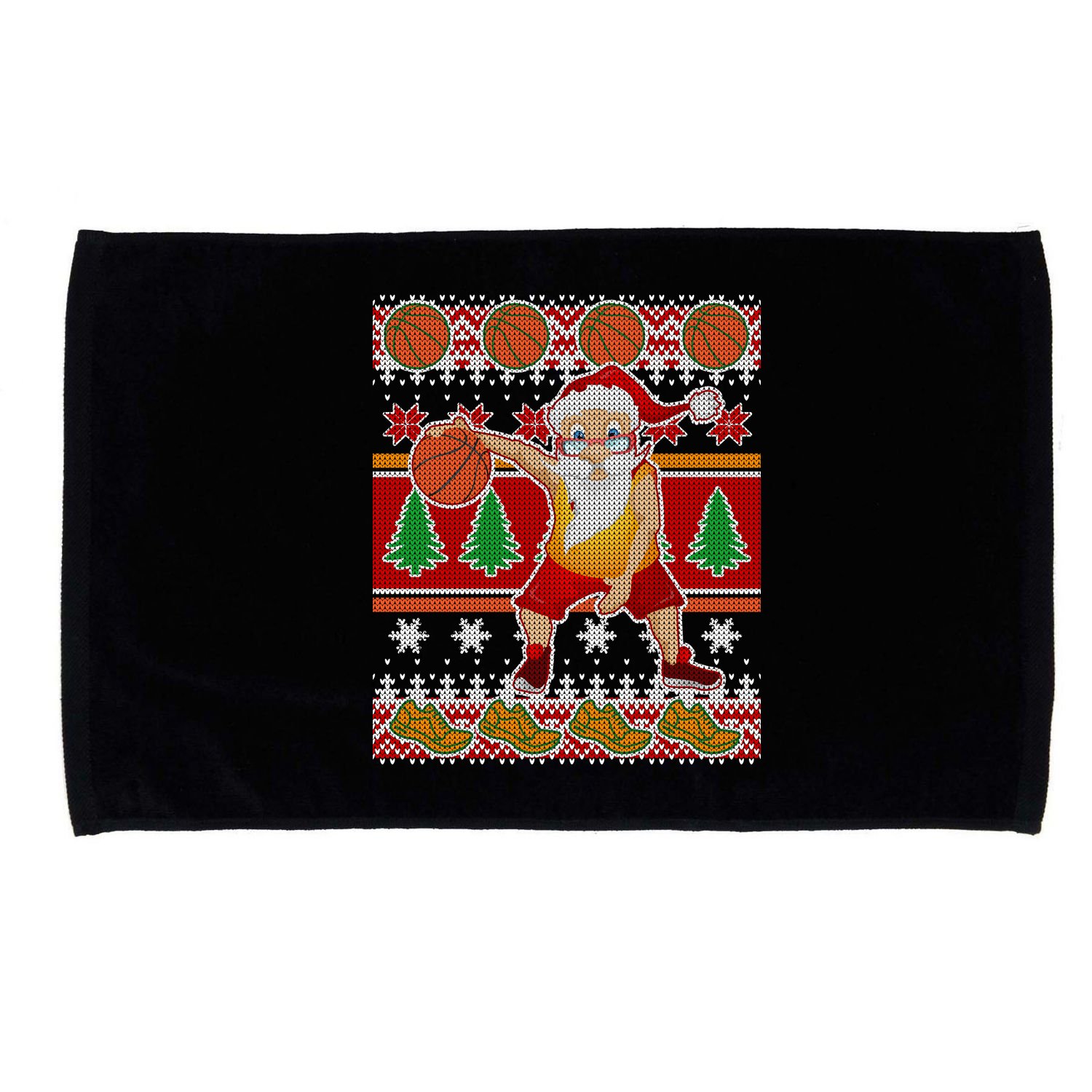 Santa Dribbling A Basketball Ugly Christmas Microfiber Hand Towel