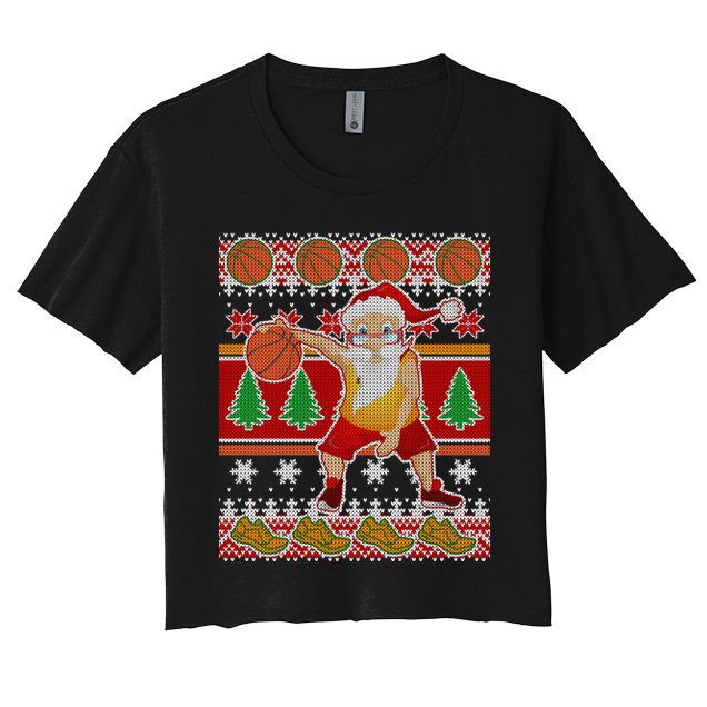 Santa Dribbling A Basketball Ugly Christmas Crop Top