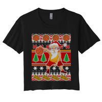 Santa Dribbling A Basketball Ugly Christmas Women's Crop Top Tee