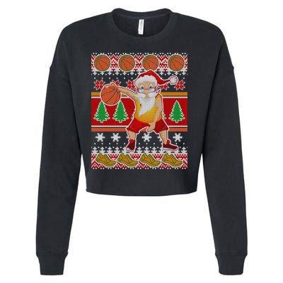 Santa Dribbling A Basketball Ugly Christmas Cropped Pullover Crew