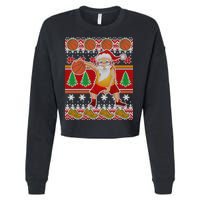 Santa Dribbling A Basketball Ugly Christmas Cropped Pullover Crew