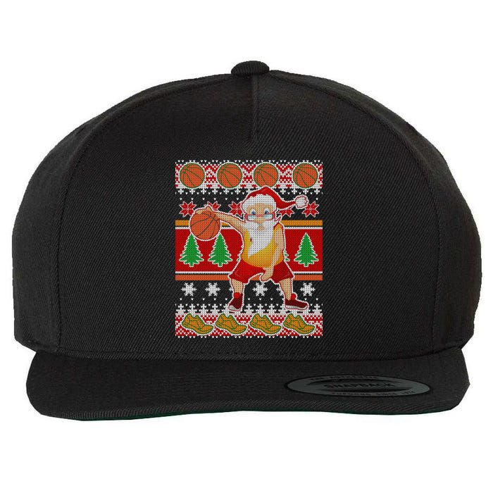 Santa Dribbling A Basketball Ugly Christmas Wool Snapback Cap