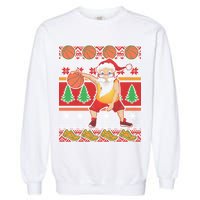 Santa Dribbling A Basketball Ugly Christmas Garment-Dyed Sweatshirt