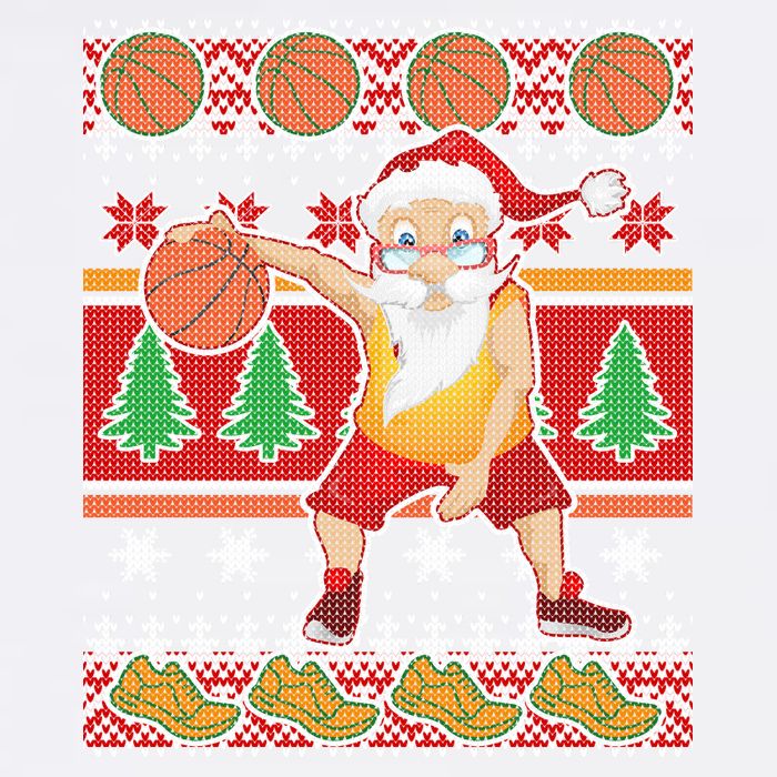 Santa Dribbling A Basketball Ugly Christmas Garment-Dyed Sweatshirt