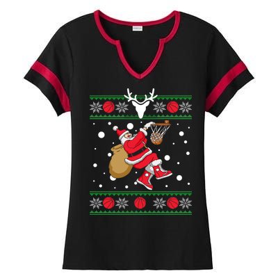 Santa Dunking Basketball Ugly Christmas Ladies Halftime Notch Neck Tee