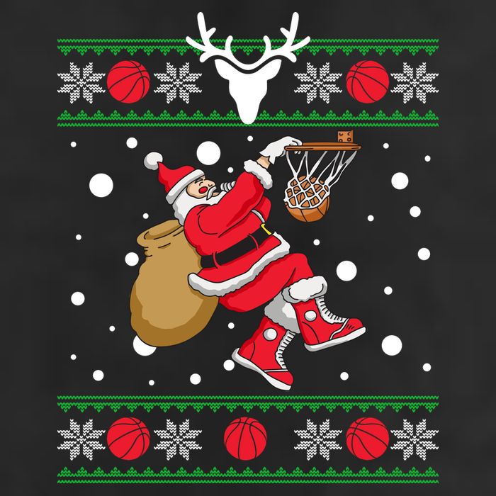 Santa Dunking Basketball Ugly Christmas 7 Panel Mesh Trucker Snapback Hat