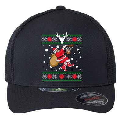 Santa Dunking Basketball Ugly Christmas Flexfit Unipanel Trucker Cap
