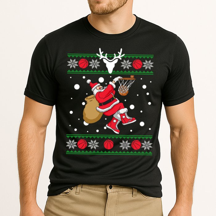 Santa Dunking Basketball Ugly Christmas Cooling Performance Crew T-Shirt