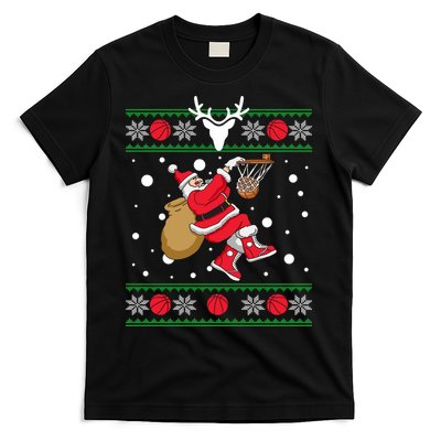 Santa Dunking Basketball Ugly Christmas T-Shirt